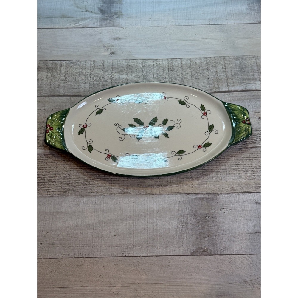 Temp-tations by Tara Christmas Holly Oval Serving Platter Tray 13" Holiday